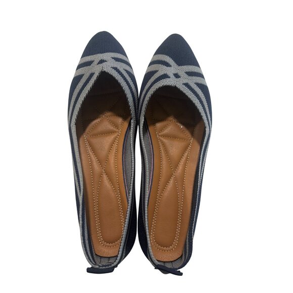Womens Navy Gray Pointed Toe Flats Size 40 Slip-On Shoes With Cushioned Insoles - Picture 5 of 6
